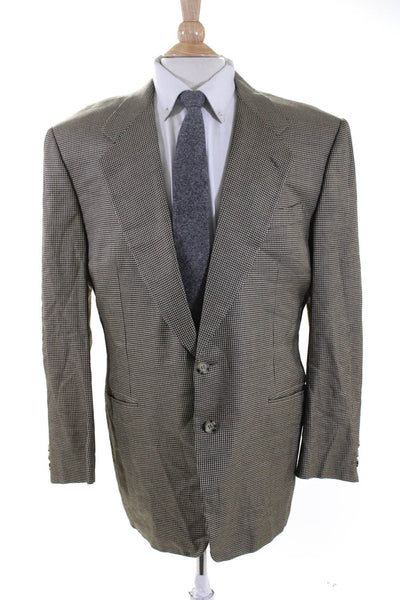 Canali Men's Long Sleeve Collared Lined Spotted Blazer Jacket Beige Size XL