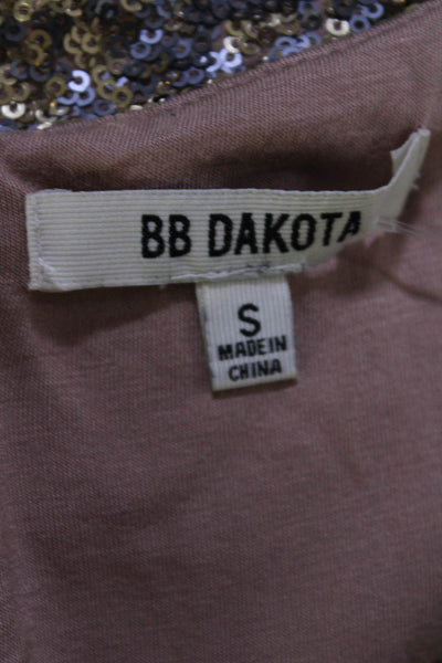 BB Dakota Women's Long Sleeve Crew Neck Mini Sequin Dress Gold Size S