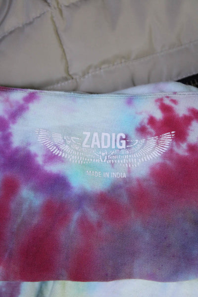 Zadig Womens Cotton Short Sleeve V-Neck Tie Dye T-Shirt Top Blue Size M
