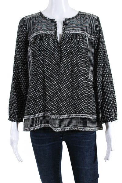 Rebecca Taylor Womens Silk Spotted Long Sleeve Snap Button Blouse Black Size 2