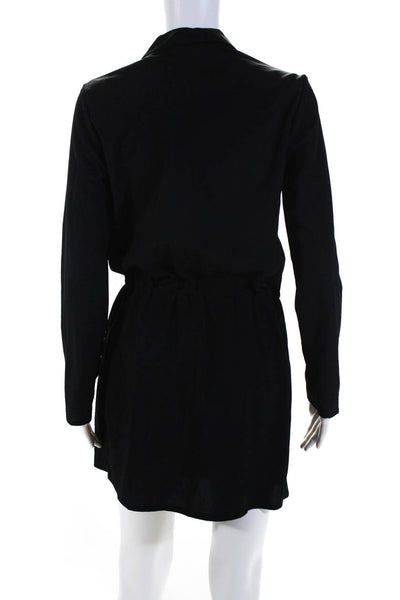 Collusion Women's Long Sleeve Silk Collared Button Midi T-Shirt Dress Black 6