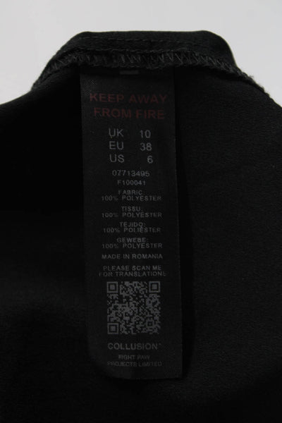 Collusion Women's Long Sleeve Silk Collared Button Midi T-Shirt Dress Black 6