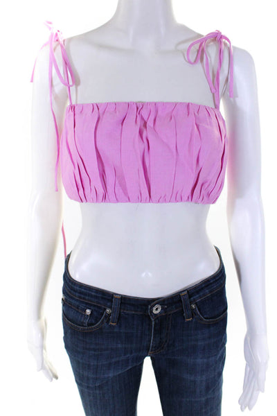 L'Academie Womens Spaghetti Tied Strap Pleated Cropped Bralette Top Pink Size S