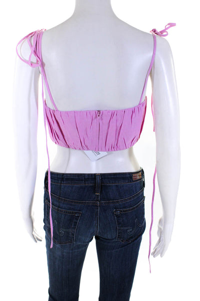 L'Academie Womens Spaghetti Tied Strap Pleated Cropped Bralette Top Pink Size S