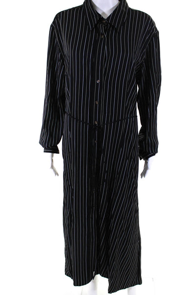 Argent Womens Pinstripe Collared Long Button Down Tied Shirt Dress Black Size XL
