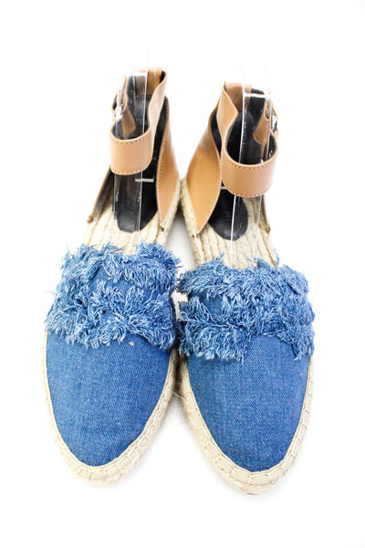 Rebecca Minkoff Womens Denim Fringe Ankle Strap Espadrilles Blue Size 7.5