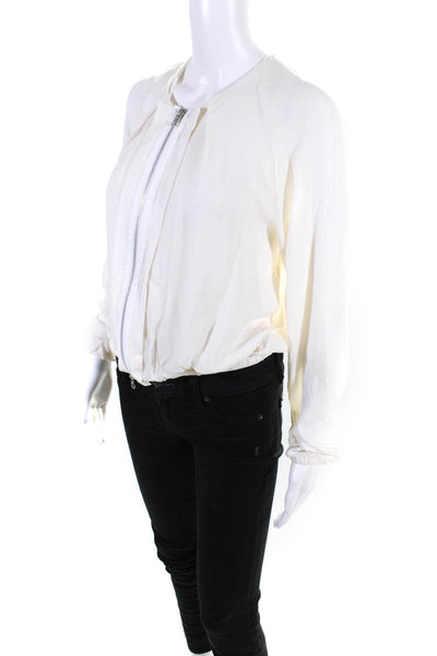 Ramy Brook Womens Silk V-Neck Full Zip Long Sleeve Blouse Ivory White Size XS