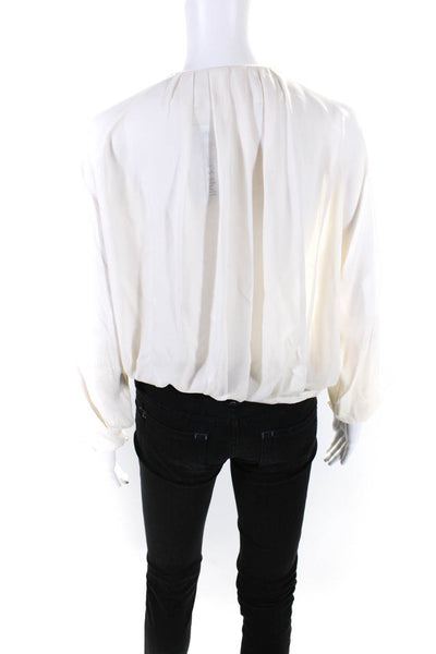 Ramy Brook Womens Silk V-Neck Full Zip Long Sleeve Blouse Ivory White Size XS