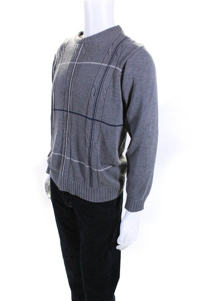 Oscar de la Renta Mens Gray Cotton Knit Crew Neck Long Sleeve Sweater Top Size M