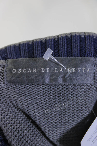 Oscar de la Renta Mens Gray Cotton Knit Crew Neck Long Sleeve Sweater Top Size M