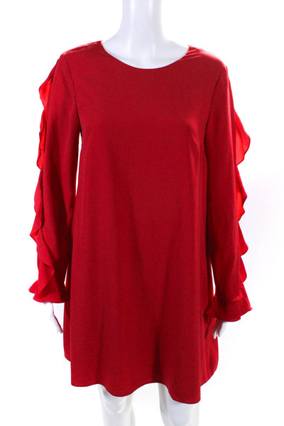 CeCe Womens Long Sleeve Boat Neck Drop Waist Knee Length Dress Red Size 4