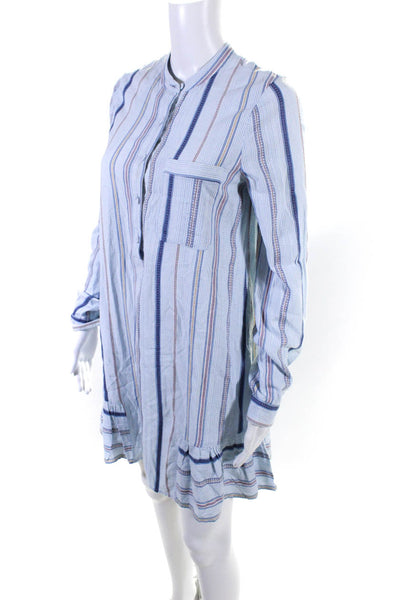 BCBGMAXAZRIA Womens Striped Print Long Sleeve Knee Length Tunic Dress Blue Sz XS
