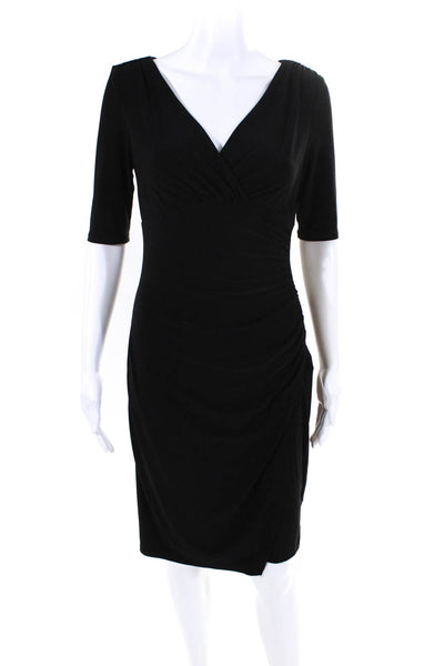 Lauren Ralph Lauren Womens Short Sleeve V-Neck Layered Sheath Dress Black Size 4
