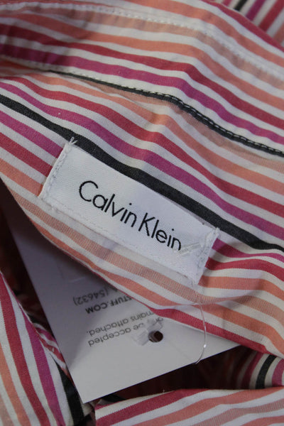 Calvin Klein Womens Cotton Long Sleeve Collared Pinstripe Tie Dress Pink SIze M