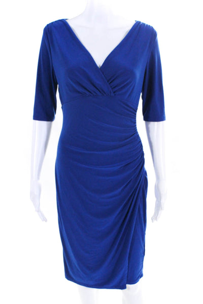 Lauren Ralph Lauren Womens Short Sleeve V-Neck Layered Sheath Dress Blue Size 4