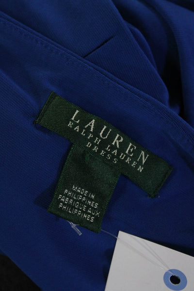 Lauren Ralph Lauren Womens Short Sleeve V-Neck Layered Sheath Dress Blue Size 4