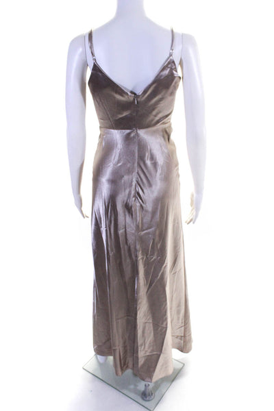 Birdy Grey Womens Jay V Neck High Slit Sleeveless Gown Ecru Size Extra Small