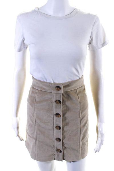 Artlove Womens Ribbed Knit Corduroy Button Up Mini Skirt Beige Size 40