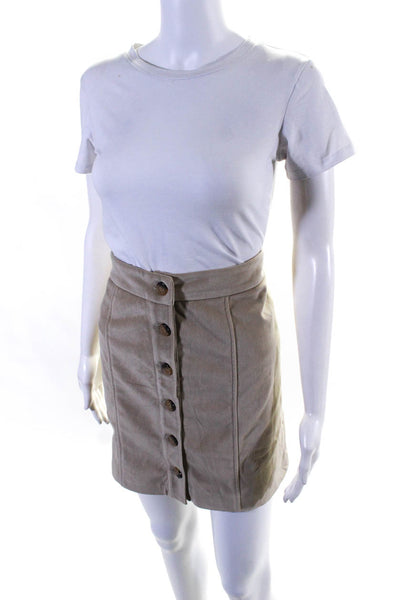 Artlove Womens Ribbed Knit Corduroy Button Up Mini Skirt Beige Size 40