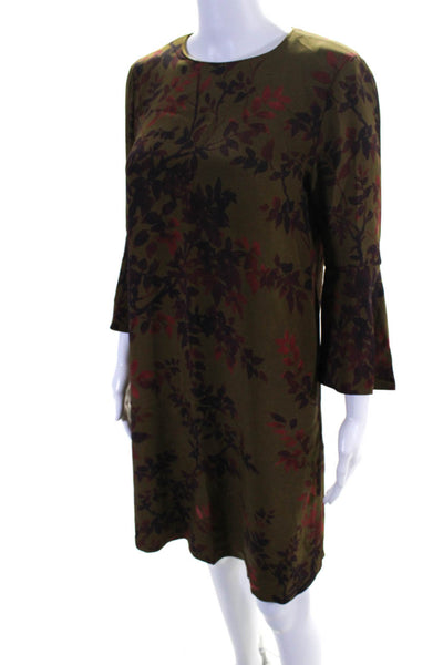 Lafayette 148 New York Womens Flare Sleeve Floral Silk Dress Brown Size Small