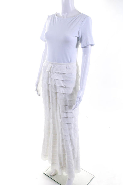 Trina Turk Women's Unlined Zip Up Maxi Ruffle Skirt  White Size M
