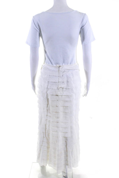 Trina Turk Women's Unlined Zip Up Maxi Ruffle Skirt  White Size M