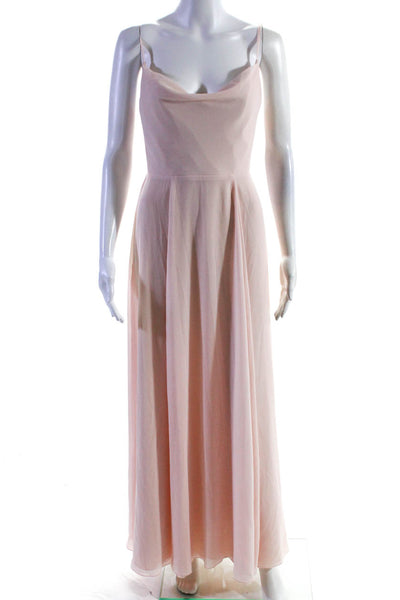 Amsale Women's Cowl Neck Spaghetti Strap Lined Maxi Gown Light Pink Size 0
