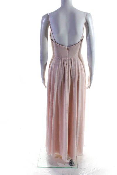 Amsale Women's Cowl Neck Spaghetti Strap Lined Maxi Gown Light Pink Size 0