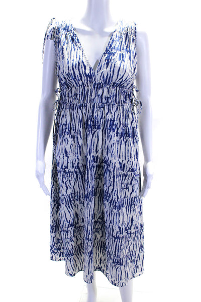 Rails Womens Cotton Ruched Tied Striped Sleeveless A-Line Maxi Dress Blue Size M
