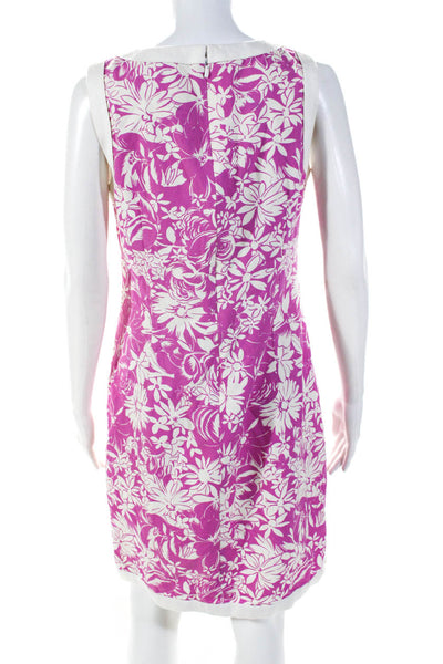 Brooks Brothers Womens Pink Cotton Floral Crew Neck Zip Back Shift Dress Size 6