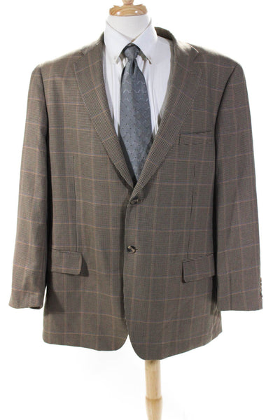 Gerald Austin Mens Brown Houndstooth Two Button Long Sleeve Blazer Size 48L