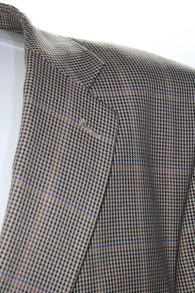 Gerald Austin Mens Brown Houndstooth Two Button Long Sleeve Blazer Size 48L
