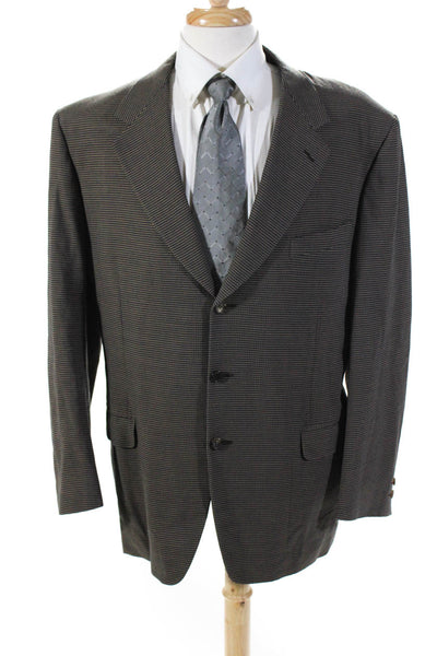 Canali Mens Brown Wool Houndstooth Three Button Long Sleeve Blazer Size 54