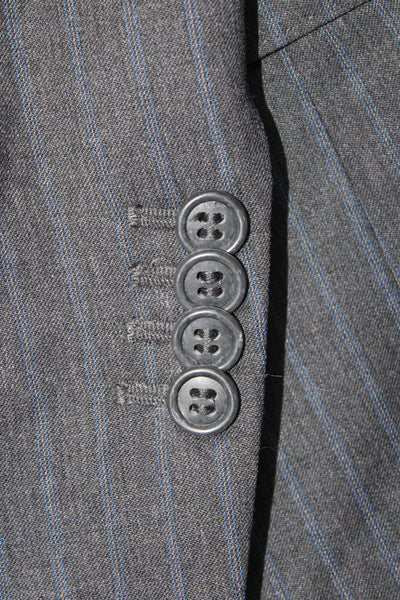 Ermenegildo Zegna Men Wool Notch Collar Flap Pockets Pinstripe Suit Navy Size 54