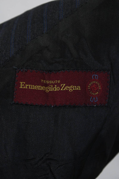 Ermenegildo Zegna Men Wool Notch Collar Flap Pockets Pinstripe Suit Navy Size 54