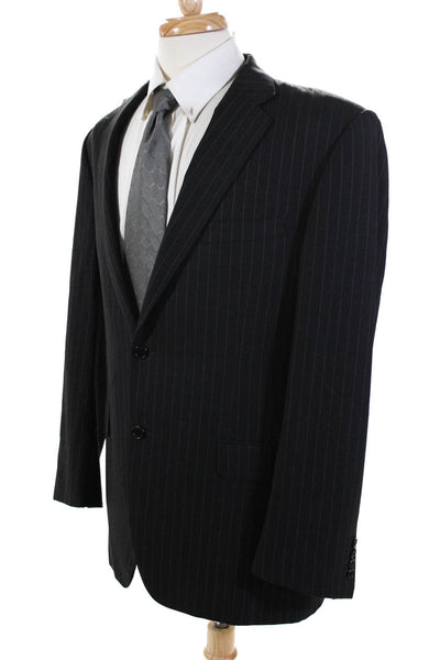 Hickey Freeman Mens Pinstripe Notch Lapel Suit Jacket Black Size 42 R