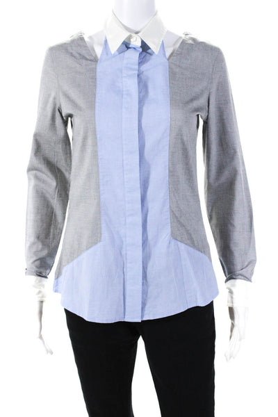 Jonathan Simkhai Women's Off Shoulder Button Down Collar Blouse Gray Size XS