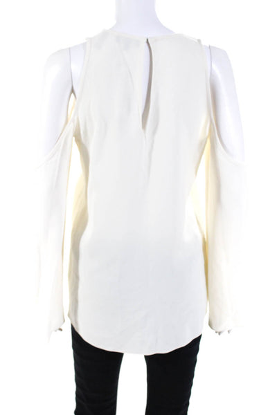 Theory Women's Cold Shoulder Long Sleeve Keyhole Blouse White Size P