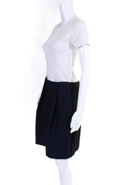 Emporio Armani Womens Brick Woven Paneled Knee Length Skirt Blue Black Size 42