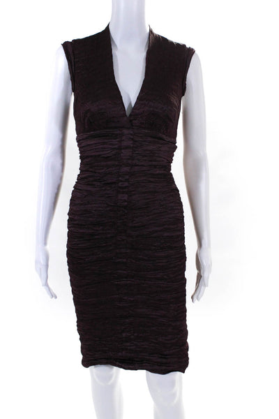 Nicole Miller Women's Sleeveless Silk V-neck Ruched Mini Dress Purple Size 6