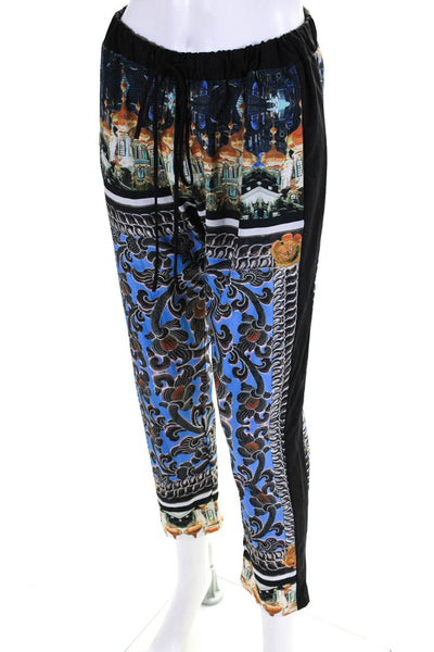 Clover Canyon Womens Graphic Print Drawstring Straight Pants Blue Black Size XS