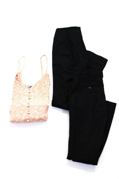 Zara Basic Womens Skinny Flat Front Pants Dress Black Orange Size 2 XS S Lot 3