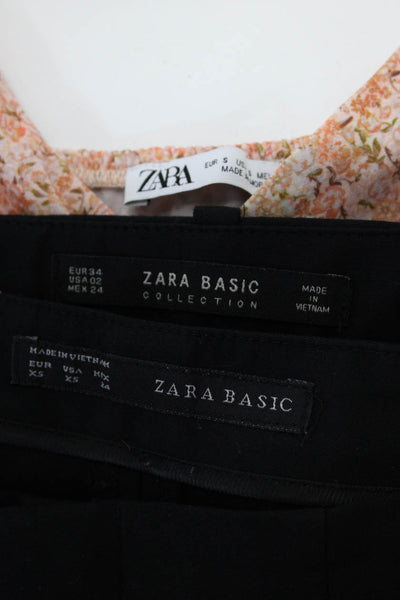 Zara Basic Womens Skinny Flat Front Pants Dress Black Orange Size 2 XS S Lot 3