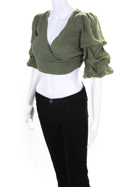 Majorelle Women's Square Neck Short Sleeves Crop Top Green Size S