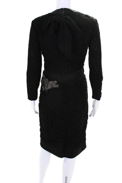 Vera Wang Women's Round Neck 3/4 Sleeves Embellish Embroider Midi Dress Black 42