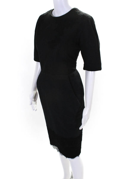 Thom Browne Women's Round Neck Short Sleeves A-Lined Midi Dress Black Size 4