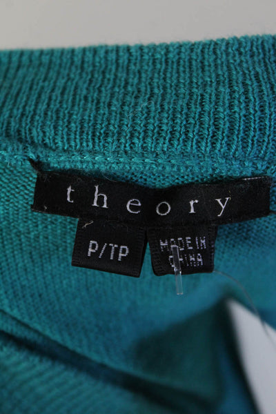 Theory Womens Cotton Knit Long Sleeve Button Cardigan Sweater Teal Size P/TP