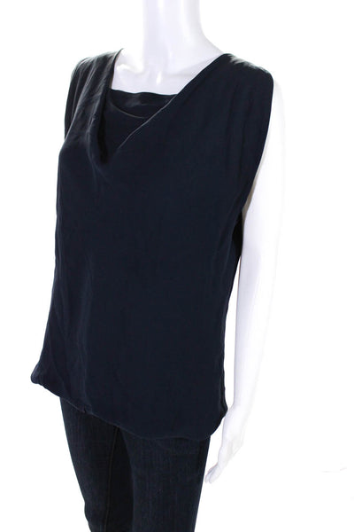 Giorgio Armani Womens Navy Silk Drape Neck Sleeveless Blouse Top Size 42