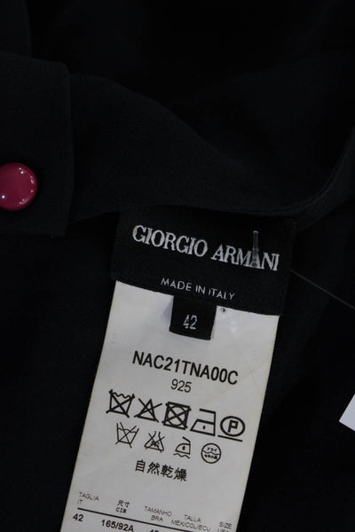 Giorgio Armani Womens Navy Silk Drape Neck Sleeveless Blouse Top Size 42