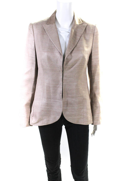 Akris Womens Brown Silk Three Hooks Long Sleeve Blazer Jacket Size 8